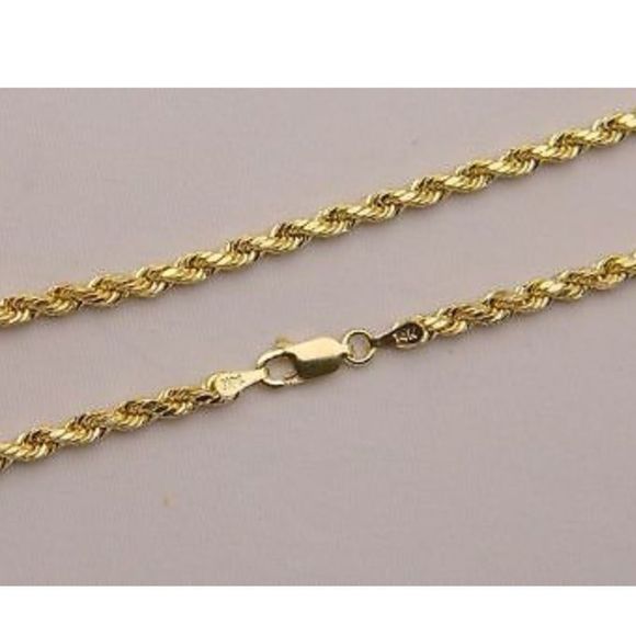 14K Solid Gold Diamond Cut Rope Chain 24